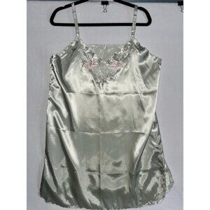Vintage Satin Mint Slip Dress Nightgown Chemise Camisole Xl Floral Adjustable